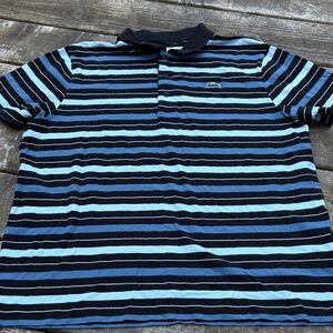 Lacoste Navy and Light Blue Striped Polo fits size XL